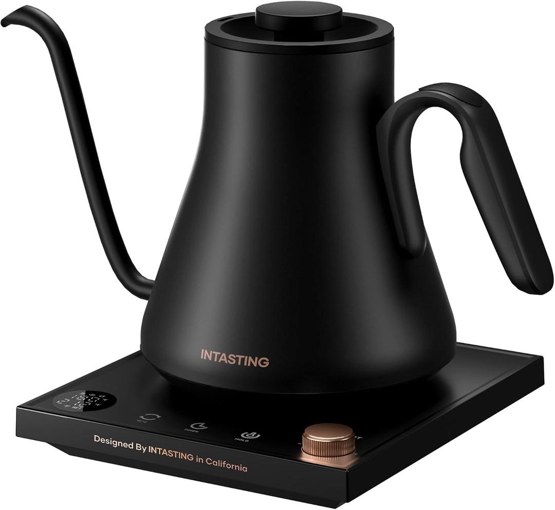 INTASTING Electric Kettle, Gooseneck Electric Kettle, 1 Precise Temperature Control, Stainless Steel Interior, Quick Heating for Pour Over Coffee, Tea & Boiling Water, 0.9L (Black)