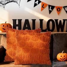 Halloween Decor Throw Pillow Covers Set of 2-18x18 Inches Ivory Cute Ghost Hugging Pumpkin, Plush Soft for Spooky Season & Cozy Fall Decor, Orange