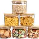 SHOWIN 15oz Glass Food Storage Jars, Glass Jars with Bamboo Lids, Kitchen Storage Jars, Set of 6, Canisters with Airtight Lids for Spice, Coffee, Cookie, Pantry Organizers