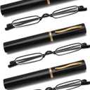 3 Pack Slim Pen Reading Glasses Metal Frame & Case Compact Portable Spring Hinge Eyeglasses for Women Men (Black, +2.50)