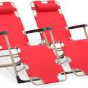 MoNiBloom 3-Position Folding Reclining Patio Chair Set of 2, Patio Lounger Folding Chairs with Adjustable Backrest and Headrest for Backyard Poolside Lawn, 330lbs Capacity (Red)