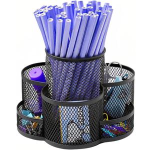 360 Degree Rotating Desk Organizer, Makeup Brush Holder, Pen Pencil Cup Storage for Office, 7 Slot, Black