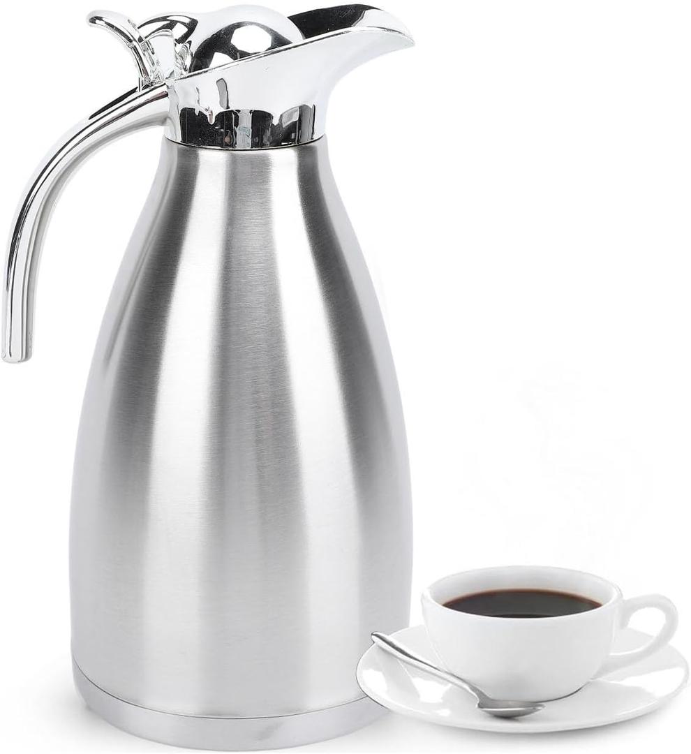 Thermal Carafe Stainless Steel Double Walled Vacuum Insulated Coffee Pot with Lid, 1.5L Large Capacity, European Design, Multipurpose Insulated Coffee Maker
