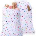 Pickmesh 2 Pcs Happy Birthday Drawstring Gift Bags 20 x 28 Inch Extra Large Baby Shower Bags Reusable Fabric Colorful Wrapping Pouches for Gender Reveal Supply Decor(Pastel, Polka Dots) (1 count (Pack of 2))