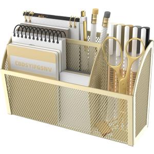DALTACK Magnetic Pencil Holder Magnetic Shelf for the Whiteboard 3-Grid Mesh Magnetic Pen Holder for Refrigerator Magnetic Organizer Locker Accessories Organizer for Office, Yellow