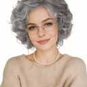 Old Lady Wig Costume Set for Women Grey Granny Wig Heat Resistant Synthetic Grandma Cosplay Wig for 100th Days of School Cosplay Halloween Party