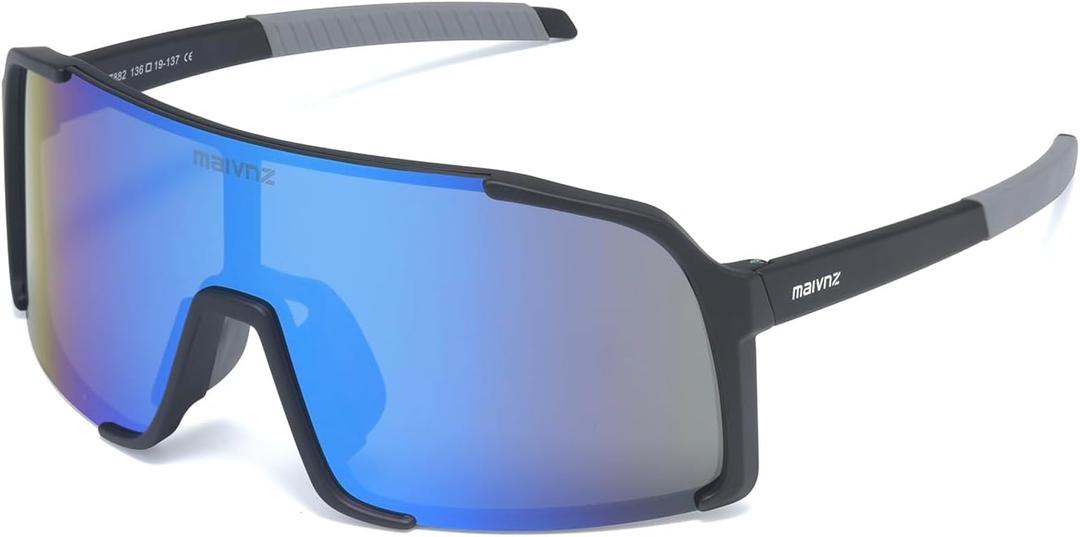 maivnz Baseball Sunglasses for Men Women UV400 Protection Sports Glasses for Cycling Running Softball Sunglasses (Black Frame Blue Revo)