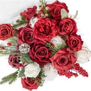 TINGE TIME Artificial Flowers Poinsettia Faux Flowers Bulk for DIY Bridal Wedding Bouquets Baby Shower Centerpiece Table Home Decorations