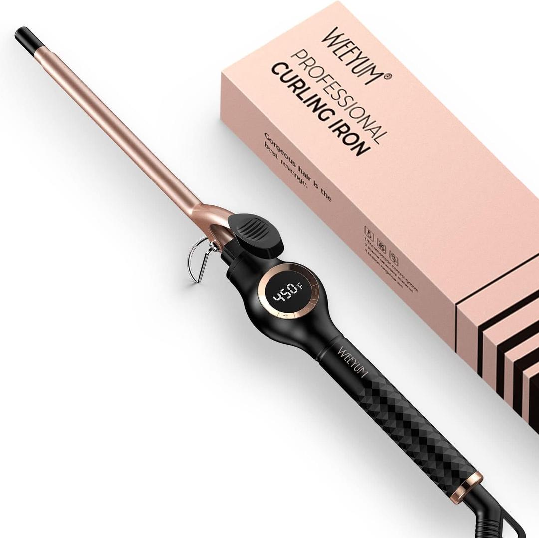 Small Curling Iron 3/8 Inch Barrel, Tiny Curling Wand for Short Hair, 9mm Thin Curling Iron Ceramic Tourmaline, Double Voltage(100-240V)