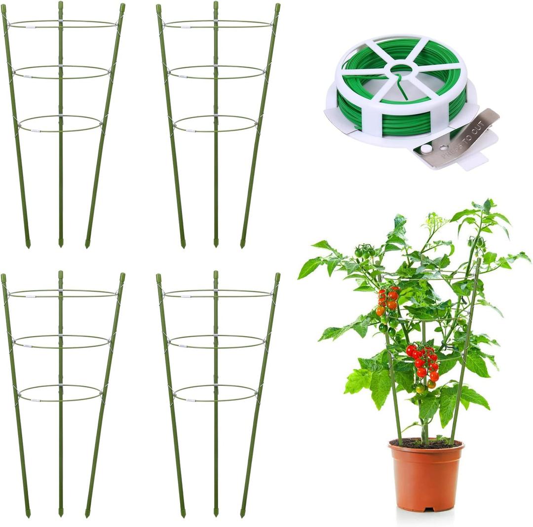 4 Pack Plant Support Tomato Cages for Garden, 18 Inches Small Tomato Cages and Supports with Adjustable Rings for Garden Pots, Plant Stakes Tomato Trellis Rings for Climbing Plants