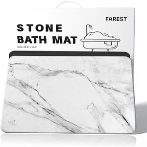 Stone Bath Mat,Diatomaceous Earth Shower Mat,Fast-Drying Stone Bathroom Floor Mat,Absorbent Non-Slip Diatomite Mats for Bathtub,White Marble
