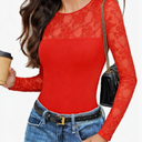 Avidlove Lace Long Sleeve Bodysuit for Women Crew Neck Body Suits Slimming Going Out Concert Tops Fall Outfits, Size Medium