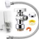 Dreyoo Complete Toilet Shut Off Valve Set with 1/2 x 3/8'' Compression Straight Stop Valve, 12" Length 3/8" COMP x 7/8" BC Toilet Connector Hose, Escutcheon Plate, Disconnect Clip & Sealing Tape