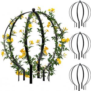 2 PCS Metal Garden Round Trellis for Climbing Plants, Large Black Powder Coated Obelisk for Roses, Vines, Flowers, Patio Doorway Garden Decor Indoor Outdoor, Easy Assembly (25.2" x 21.3")