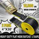 KJE Reflective 4Inch Ratchet Straps Heavy Duty with Flat Hook(2 Pack), 4" x 30' Ratchet Tie Down Strap 16,500 Lbs Max Break Strength, Cargo Straps for Truck, Flatbed Trailer