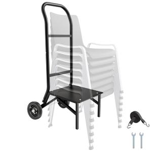 VEVOR Folding Chair Rack, 150 LBS Capacity, Heavy-Duty Chair Cart for Stacking 10 Chairs, Multi-Function Metal Chair Storage Dolly with Rubber Wheels, Push-Style Chair Holder, Matte Black