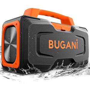 BUGANI Bluetooth Speaker, 80W Powerful Portable Wireless Speaker IPX7 Waterproof, Outdoor Loud Speakers with Handle 24H Playtime, Support Microphone AUX USB Suitable for Party, Pool, Singing (Orange)