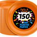 WELLIFE Orange Party Plates 10 Inch -150 Count, Plastic Disposable Dinner Plates for Party Easter Halloween Thanksgiving Picnic BBQ