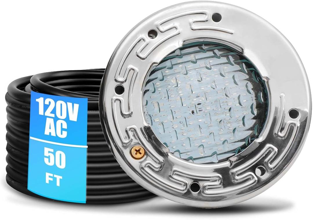 CAtArt 6 Inch Spa Light for Inground Pool Led, 50FT AC120V 6000K Cool White Pool Lights,Compatible with Pentair and Hayward Wet Niches, IP68 Waterproof, 50 FT Cord