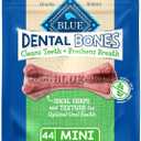 Blue Buffalo Mini Dental Bones, 12 oz, 44 Mini Bones | Cleans Teeth, Parsley Freshens Breath, Peas & Blueberries For Digestion Support, For Dogs 5 to 15 lbs. (EXP 04/06/26)