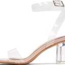 2 x Cape Robbin Clear Chunky Heels for Women - Transparent Ankle Strap Shoes - Women's 2.5-inch Heeled Sandals (Beige)