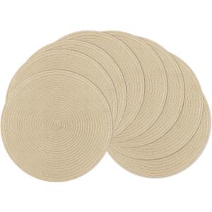 SHACOS 15 inch Round Placemats Set of 8 for Dining Table Cotton Polyester Braided Place Mats Washable Kitchen Table Mats for Dinner Party Table (Light Beige, 8)