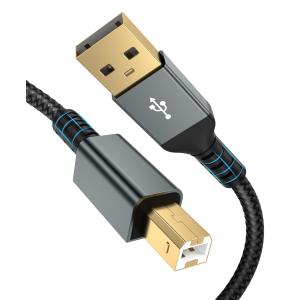 15FT USB Printer Cable, Nylon Braided High Speed USB 2.0 Type A to B Scanner Cord Compatible with HP, Canon, Epson, Brother, Dell & MIDI Cable for Yamaha Casio Digital Piano, DAC, Audio Interface (Grey)