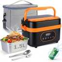 Cordless Electric Lunch Box for Adults 1.5L Large Capacity Heated Lunch Box 20000mAh Rechargeable Portable Lunch Box Food Warmer with Smart Timer and Self-Heating for Outdoor, Work, Office, Camping