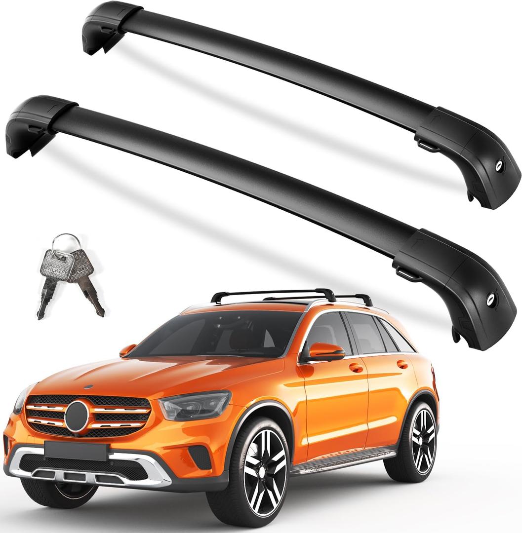 KINGGERI 300lb Lockable Roof Rack Cross Bars Compatible with Mercedes Benz GLC 2016-2022 with Flush Side Rails, Heavy Duty Aluminum Roof Rails Crossbars Luggage Accessories