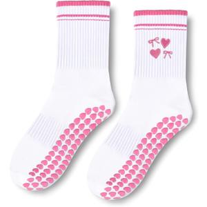 Etercycle Pilates Socks for Women, Cute Embroidery Pattern Yoga Grip Socks | Soft Cotton Crew Grippy Sock, Non Slip, for Barre Dance Workout Athletic Gifts