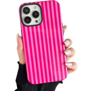 Compatible with iPhone 16 Pro Max Case, Cute Fashion Aesthetic Striped Pattern Cover for Women, Shockproof Soft TPU and Hard PC Protective Phone Case for iPhone 16 Pro Max 6.9"- Pink