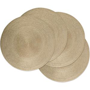 DII Woven Placemats Collection Metallic Round Placemat Set, 15", Champagne, 4 Piece