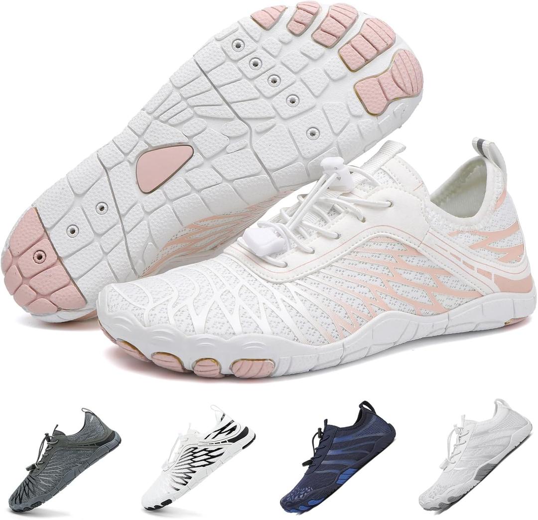 Hiking Barefoot Shoes for Women Men Breathable & Non-Slip Athletic Barefoot Wide Toe Water Shoes Lightweight Perfect for Walking,Running,and Swimming (A01_white)