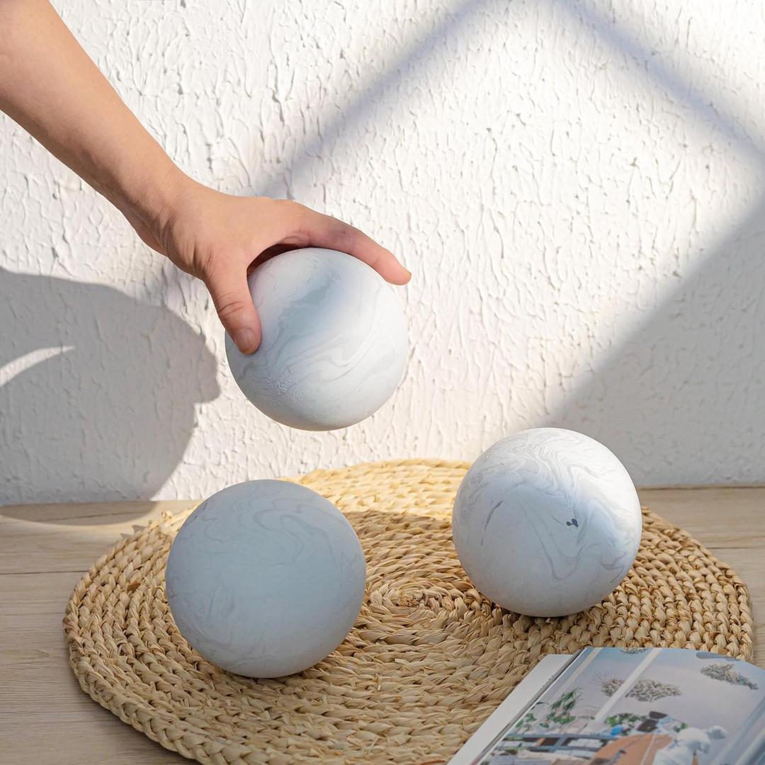 Decorative Orbs for Bowls and Vases, Set of 3, 4in Resin White Howlite Round Sphere Balls, Living Room Coffee Table Centerpiece Home Decor