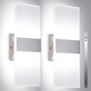 TRLIFE Modern Wall Sconces, Dimmable Wall Sconces Set of 2 Wall Mounted Lights 12W 6000K Cool White Hardwired Wall Sconce Lighting for Bedroom Bedside Living Room Stairway Hotel(2 Pack) (Silver Brushed Aluminum)