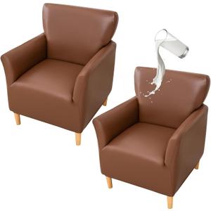 FUANGUI Waterproof PU Leather Banquet Armchair Slipcover Chair Covers with Arms, Stretch Club Chair Slipcover Soft Sofa Covers Anti-Slip Furniture Protector for Dogs Pets Home Living Room Decor (2PCS)
