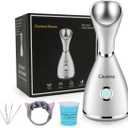 Facial Steamer-Nano Ionic Facial Steamer Warm Mist Humidifier Atomizer Sprayer Moisturizing Face Steamer Home Sauna SPA Face with 4 Piece Stainless Steel Skin Kit and Hair Band(White)