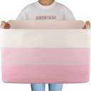 OIAHOMY 108L Super Large Blanket Basket For Living Room, 25x16x16 Rectangle Woven Baskets For Storage, Toy Storage with Handle - Pink&White