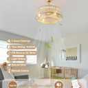 Gold Fandelier Ceiling Fan with Light,20" Crystal Chandelier Ceiling Fans with Lights and Remote Control,Modern Caged Flush Mount Fandelier with 6 Speeds for Living Room Bedroom Nursery