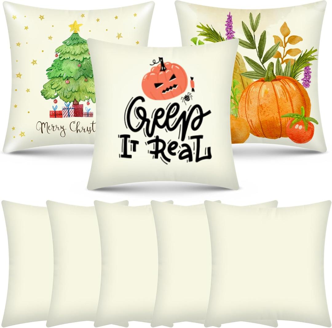 8 Pack 17.7"X17.7" Sublimation Blanks Pillowcase, OLSUNOR Sublimation Pillow Cases White, Cushion Covers Blanks, Throw Pillow Covers for Heat Transfer, Painting DIY Picture, Valentine's Day Craft Gift (Natural)