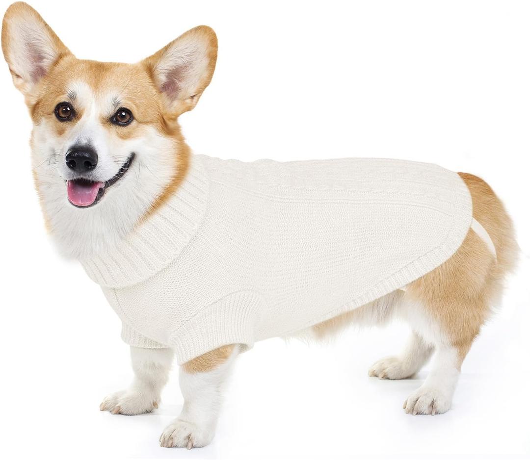 Cozy Stretch Dog Turtleneck Sweater Soft Warm Dog Knit Sweaters for Boy Girl Pets, Christmas Sweater Pullover for Small Medium Large Pup Winter Outfit,White L