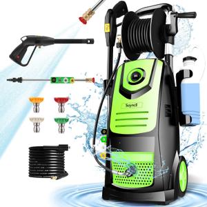 Pressure Washer Suyncll Electric Pressure Washer 3800PSI 2.8GPM Electric Power Washer with Soap Bottle and Hose Reel (Green)