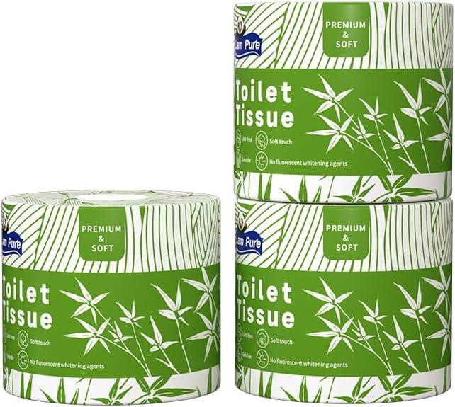 Lam Pure bamboo Toilet Paper 12 Double Rolls & 360 Sheets Per Roll Sustainable Toilet Tissue 3-Ply Toilet Paper Bulk Septic Safe Plastic Free Exp:05/13/28