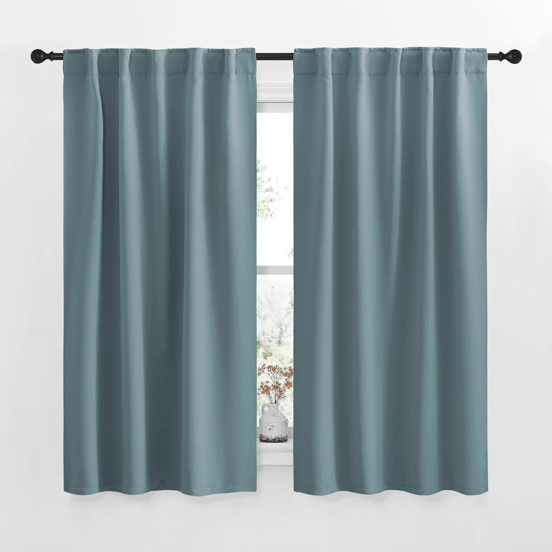 NICETOWN RV Curtains for Camper Windows - (Greyish Blue Color) 34x54 Inch, 2 Panels Set, Thermal Insulated Room Darkening Blackout Drapes/Draperies with Rod Pocket & Back Tab for Half Window