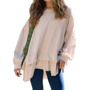 Ardrem Women Layered Ruffled Hem Oversized Sweatshirts Long Sleeve Tiered Peplum Pullover Tops Babydoll Flowy Tunic Tops( Apricot, S )