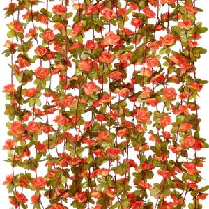KHOYIME 9 Pack 72 FT Artificial Flower Garland, Fake Orange Roses Vines Silk Flowers Faux Plastic Outdoor Hanging Floral Ivy Garland Decoration for Indoor Table Home Wall Room Decor