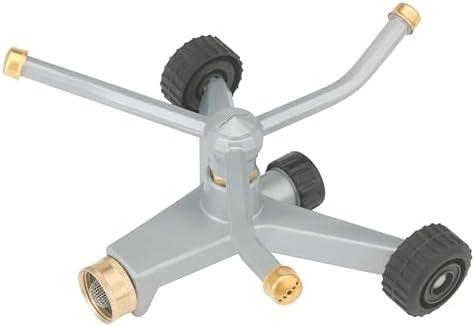 Gilmour Heavy Duty 692 Sq Ft Spinning Sprinkler with Wheeled Base, Metal Whirling Sprinkler Head for 360 Degree Coverage in Flower Beds and Vegetable Gardens