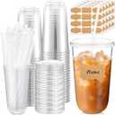 50 Sets Clear Plastic Cups with Lids Straws Disposable Round Bottom Ice Coffee Cups with Label Stickers for Cold Drinks Juice Smoothie Beer Cocktails Coffee Bar Party (18oz)