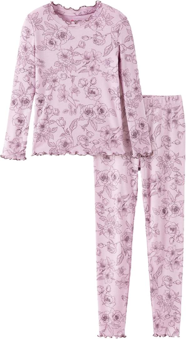 PATPAT Kids Pajama Set,Snug Fit Pjs with Soft Tencel Lyocell Wool Blend, All-Season Comfort, Ages 2-12 Years (Pink)