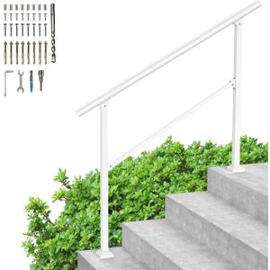 Handrails for Outdoor Steps, 4 Steps Wrought Iron Stair Railing for Concrete Steps, DIY Installation Kit Deck Handrail for Garage, Porch, Garden Outdoor & Indoor (1 to 4 Steps White)